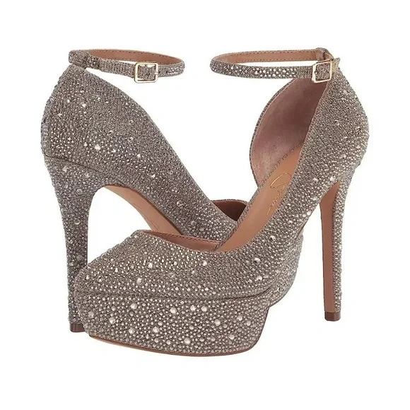 Jessica Simpson Ormanda Gold Embellished Platform Pumps 6M - Glamorous & Chic - Picture 3 of 5
